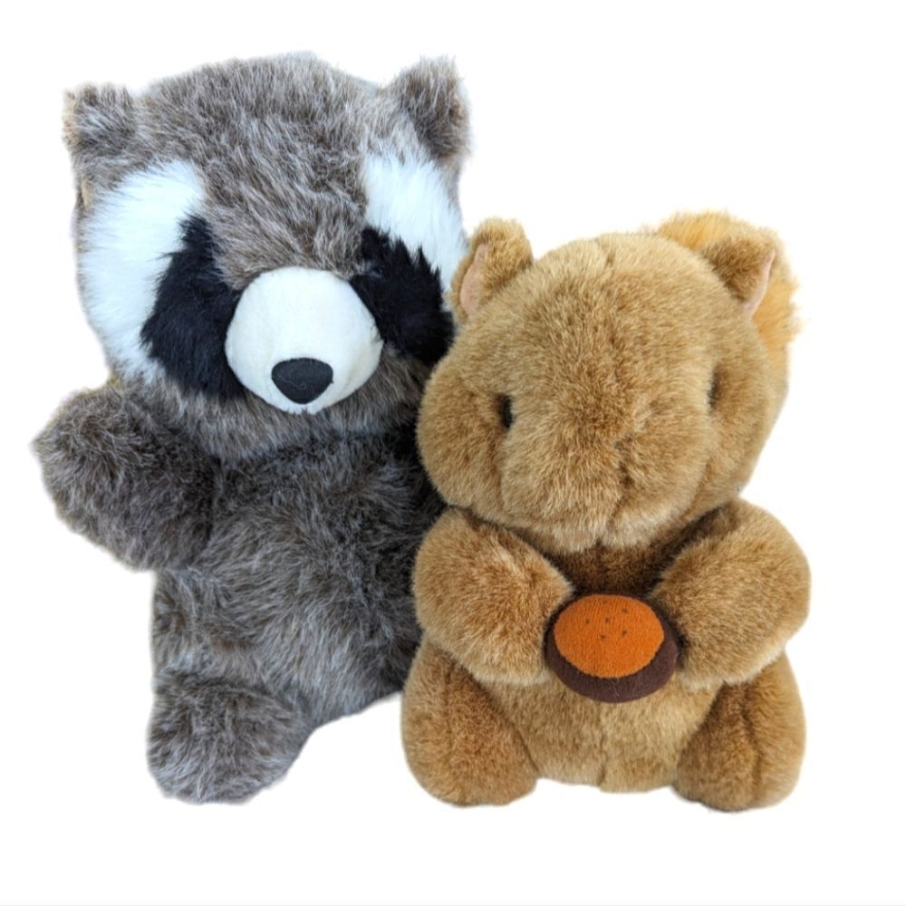 Vintage Raccoon and squirrel stuffed animals